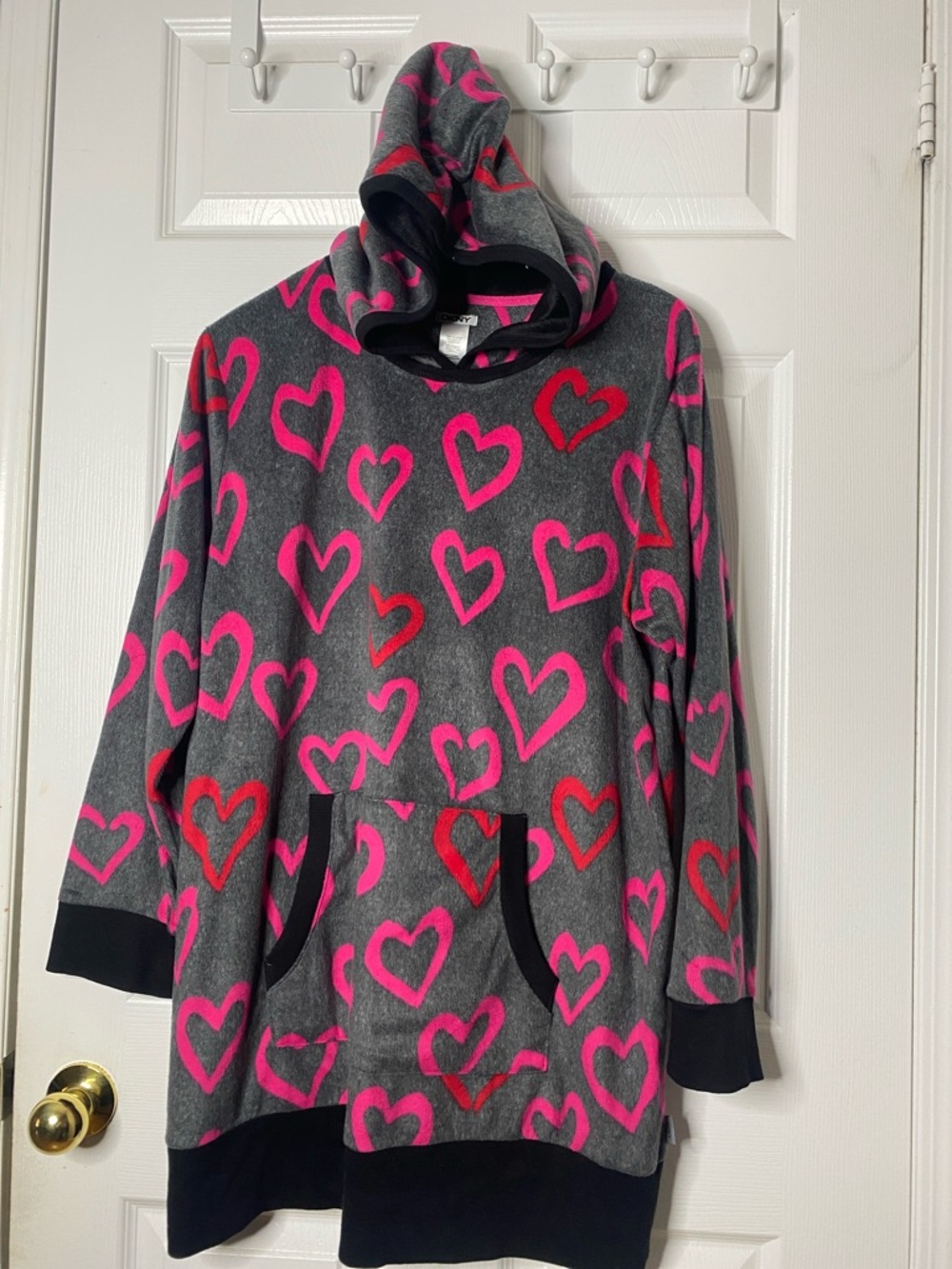 DKNY Gray Hooded Sleep Tunic with Pink & Red Hearts #9